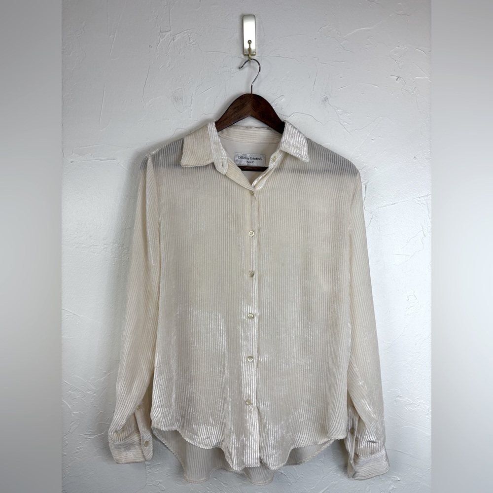 OFFICINE GENERALE $515 Designer Velvet Silk Corduroy Shirt Blouse Top Button Up - Picture 6 of 15
